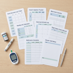Diabetes Dagelijkse Controle Systeem Glucose Insuline Logboek Printbaar A4 PDF PPTX